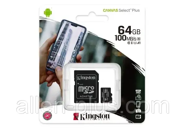 Картка пам'яті 64GB Kingston CANVAS Select Plus microSDXC Class 10