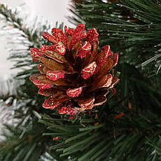 Ялинка штучна Різдвяна зелена з білими кінчиками з шишками та калиною 150 см, фото 4