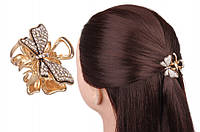 Краб для волос металлический золотистый с камнями