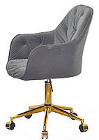 Крісло Mario GD Modern Office велюр сірий B-1004 золота хрестовина з коліщатками, фото 3