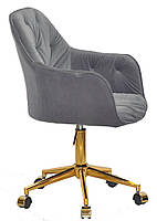 Крісло Mario GD Modern Office велюр сірий B-1004 золота хрестовина з коліщатками, фото 5