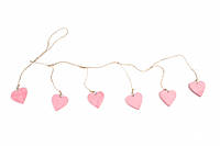 Гирлянда деревянная "Сердца" розовая, длина 90 см (упаковка 5 шт)