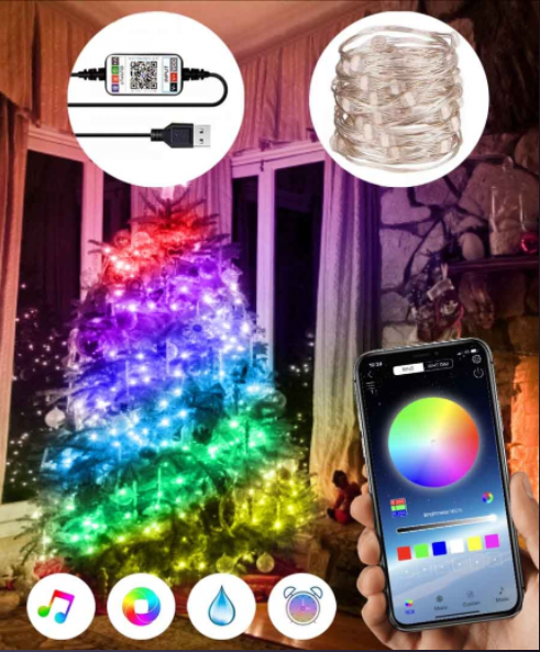 Новорічна світлодіодна гірлянда РОСА 100 led АNDROID 10 м керування смартфоном RGB (100)