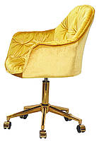 Крісло Mario GD Modern Office велюр жовтий Y-10 золота хрестовина з коліщатками, фото 3