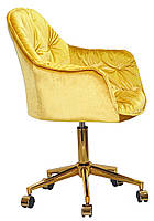 Крісло Mario GD Modern Office велюр жовтий Y-10 золота хрестовина з коліщатками, фото 2