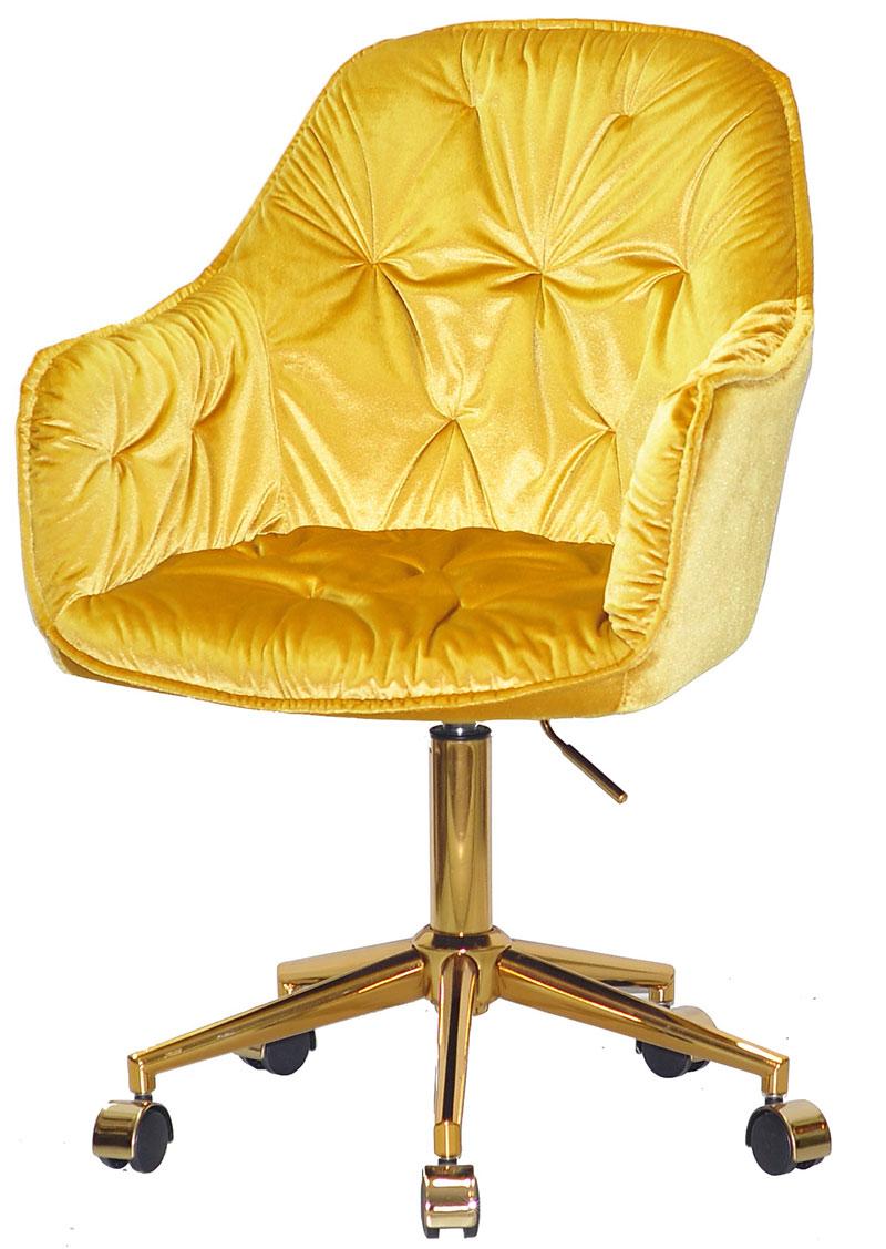 Крісло Mario GD Modern Office велюр жовтий Y-10 золота хрестовина з коліщатками, фото 1