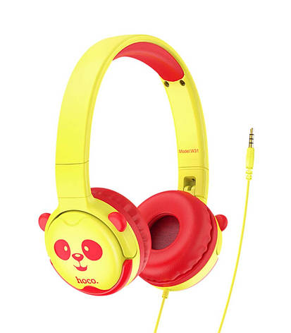 Навушники накладні провідні HOCO W31 PANDA Cheerful Headphones Жовтий/ Червоний (W31Yellow), фото 1