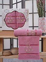 Набор полотенец для лица и тела Gulcan Cotton 50x90 см + 70x140 см махровые банные в коробке розовый 2шт