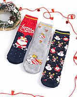Набор женских новогодних махровых  носков Ангелочки,Дед Мороз,Снеговик