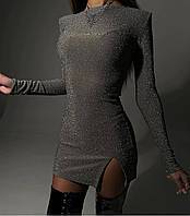 Жіноче ошатне трикотажне плаття для дівчини з люрексом розмір норми 42-46, сірого кольору