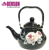 BN-102-Эмалированный чайник. Тяжелая-цвет-Черный С Рисунком- Емкость: 2.0 литра Индукция