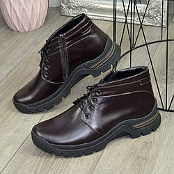 Черевики шкіряні чоловічі на шнурівці, колір коричневий