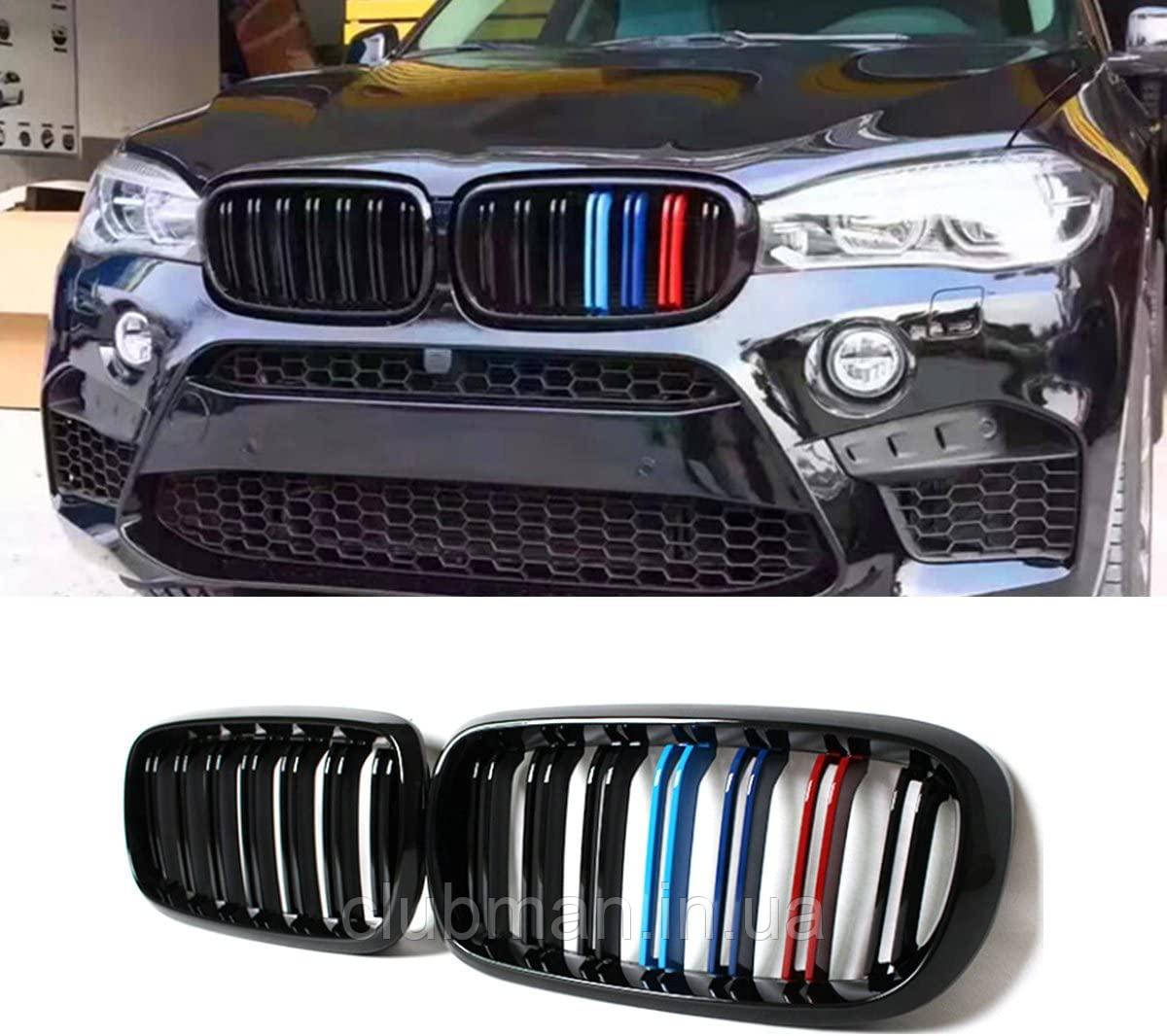 Решітка ноздрі BMW (БМВ) X5 X6 series F15 F16 (2013-2018) Глянец 2 ребра M-color (51712334708)