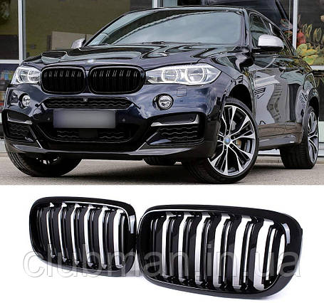 Решітка радіатора ніздрі для BMW (БМВ) X5 X6 series F15 F16 (2013-2018) Глянець 2 ребра (51712334708), фото 2