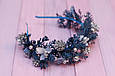 Обруч для волосся / обідок на голову новорічний синій з ягідками тичинками та шишками, фото 2