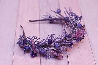 Обруч для волосся / обідок на голову новорічний бузково-фіолетовий із зірочками 501