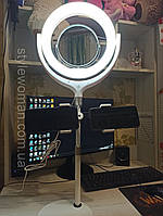 Кільцева лампа F539A2j led USB, лампа для селфі косметологічна на підставці з дзеркалом біла