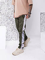 Удлиненные зимние утепленные спортивные штаны из плащевки на флисе со светоотражающими елементами
