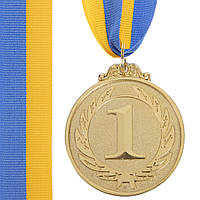 Спортивная награда медаль с лентой (1 шт) FAME d=50 мм C-3164, 1 место (золото)