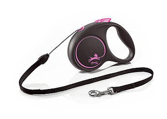 Повідець рулетка Black Design Flexi розмір S трос 5 м до 12 кг колір рожевий