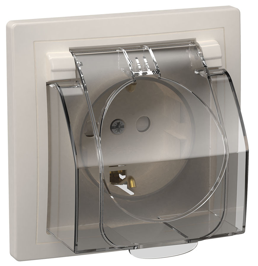 Розетка 1-місна РСбш11-3-ККБ-44 із заземлюючим контактом із захисною шторкою з бол.кр.кераміка 16А КВАРА, фото 1