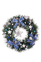 Новогодний венок. Искусственный рождественский венок ПВХ с декором 45 см синий