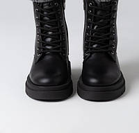 Женские зимние ботинки на шнуровке с молнией из натуральной кожи на платформе Sierra черные М-21876