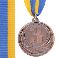 Спортивная медаль для соревнований с лентой (1шт) d=6,5 см C-3174, 3 место (бронза)