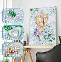Алмазная вышивка Икона Божией Матери белые лилии 30х40 см, зеркальные стразы