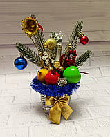 Новорічна настільна композиція на спилі дерева зі сніговиком Подарунок на день св. Миколая, Новий рік, Різдво