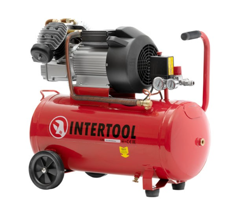 Компресор 50 л, 4 HP, 3 кВт, 220 В, 10 aтм, 420 л/хв, 2 циліндри. INTERTOOL