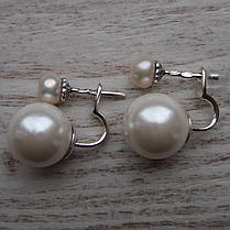 Срібні сережки з штучним перлами, фото 2