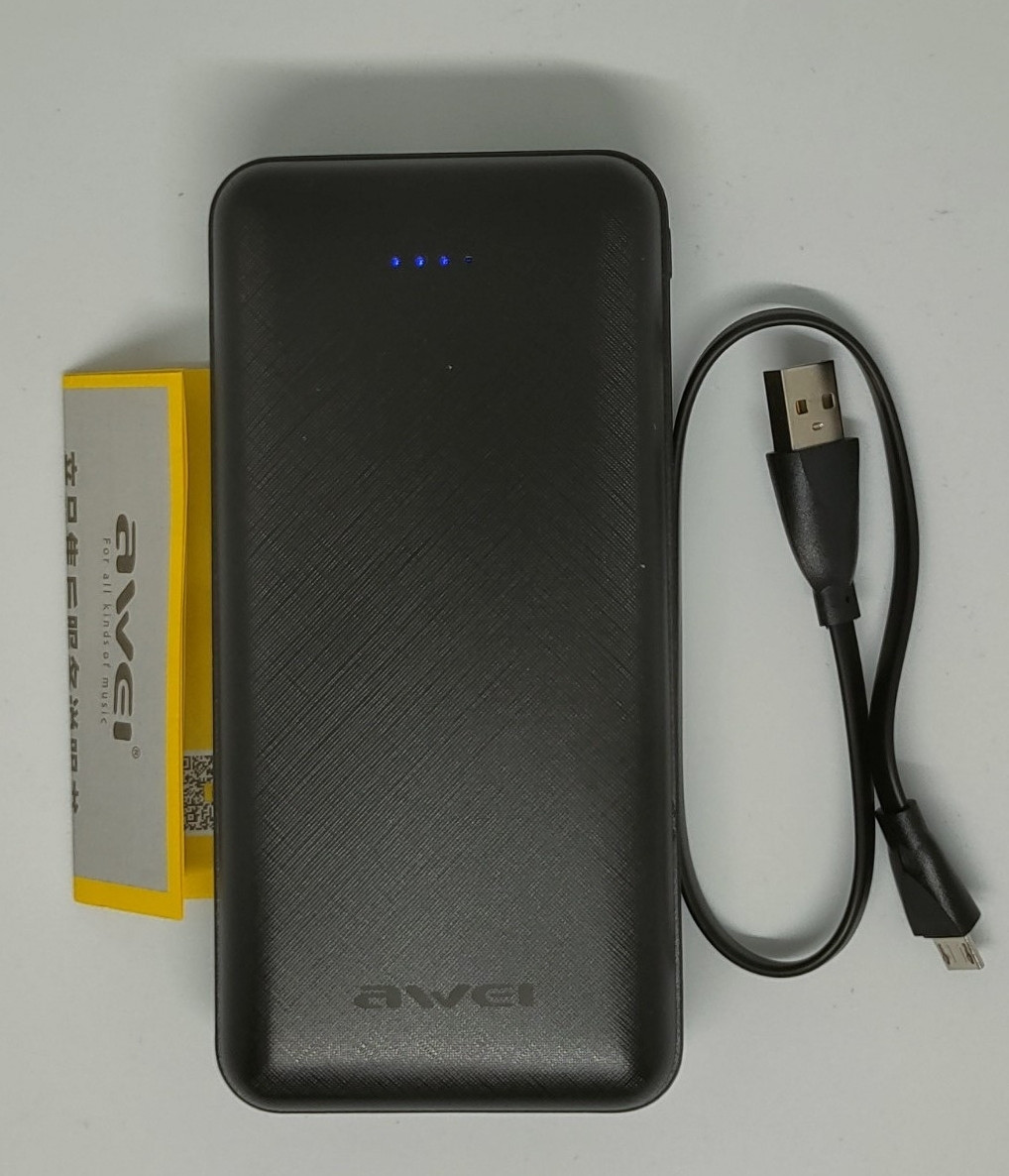 Power Bank Awei 20000 mAh 2*USB 5V 2,1 A, 1A Fast charging, кабель USB - micro USB, універсальний акумулятор
