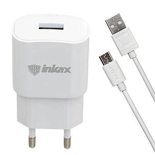 Зарядний пристрій 220В 2,1 А з кабелем USB - micro USB Inkax CD-27-M-V8, фото 2
