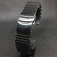 Кольчужный браслет Shark Heavy duty (чёрный) для наручных часов (18, 20, 22, 24 мм) ремешок стальной, кольчуга