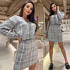 Костюм жіночий теплий в'язаний укорочена кофта на гудзиках і спідниця міні в клітку Kmk1377, фото 6