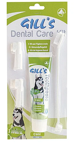 Зубна паста GILL'S м'ята + 3 щітки в наборі для собак 100г