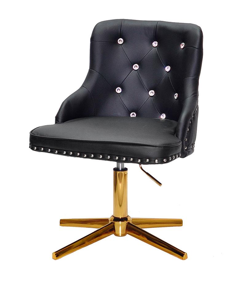 Стілець Olimp SV GD-Modern Base чорний шкірозамінник зі стразами Swarovski, золота хрестовина на стопах, фото 1