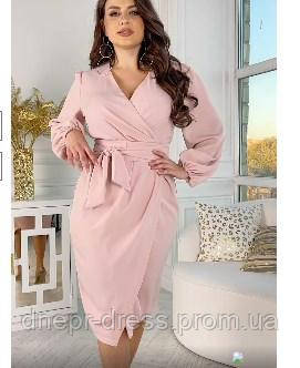 Купить Платье по фигуре на запах с поясом 48 50 52 Пудра, 50, цена 990 ...