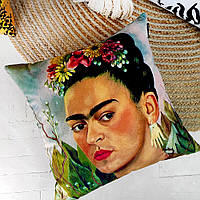 Подушка з декоративною наволочкою з габардину з принтом 45х45 см Фріда Кало