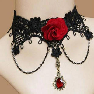 Чокер мереживний "Жоржетт" з червоною квіткою No2