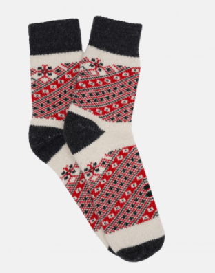 Жіночі шкарпетки з натуральної вовни теплі м'які зимові високі якісні Лана Орнамент сіро-червоні