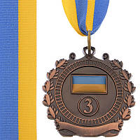 Медаль спортивная (1шт) с украинской символикой d=5см C-3162, 3 место (бронза)