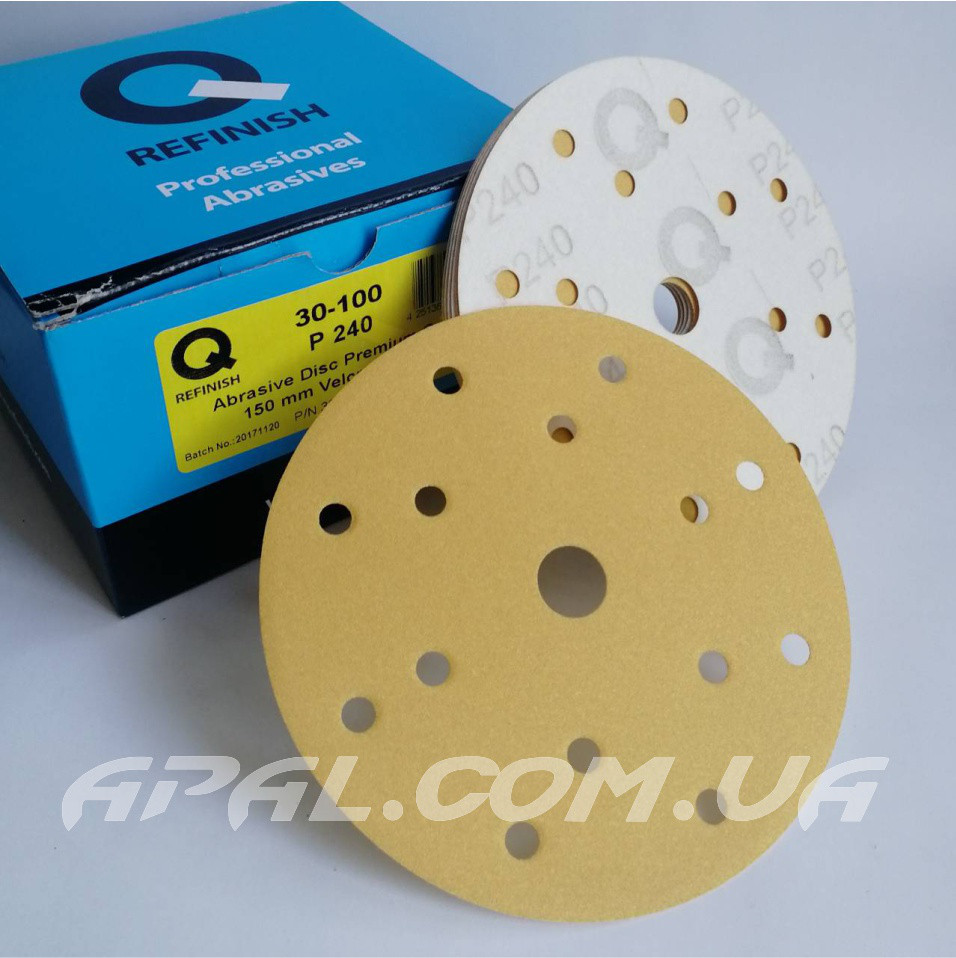Q-Refinish Абразивний круг P240 Premium Gold Velcro, (150 мм, 15 отворів)