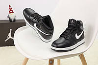 Кроссовки зимние унисекс на меху черные с белым Nike Air Jordan Retro 1. Зимняя обувь Найк Аир Джордан 1 Ретро 40