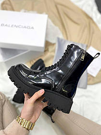 Лаковані черевики жіночі на змійці Balenciaga Tractor Lace-up Boot Black Gloss. Баленсіага Трактор жіночі