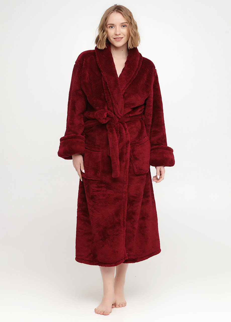 Халат Женский Махровый Длинный Батал Без Капюшона Бордовый — Купить ...