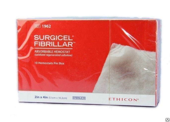 Серджисел Фибрилляр (Surgicel Fibrillar), 2,5 см x 5,1 см, 411961