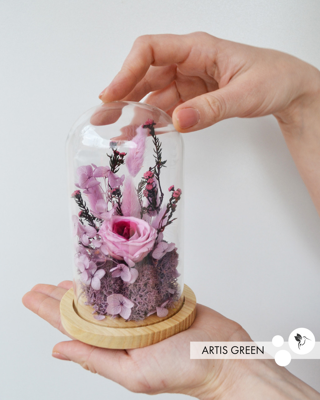 Довговічний подарунок - троянда у скляній колбі «Purple&pink»
