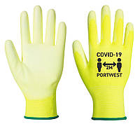 Перчатки Covid-19 c ПУ покрытием ладони Portwest CV20 Желтый/Белый M Перчатки с покрытием